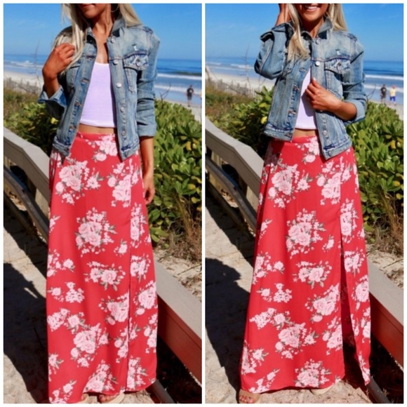 ☀️RED FLORAL MAXI SKIRT - Picture 4 of 10
